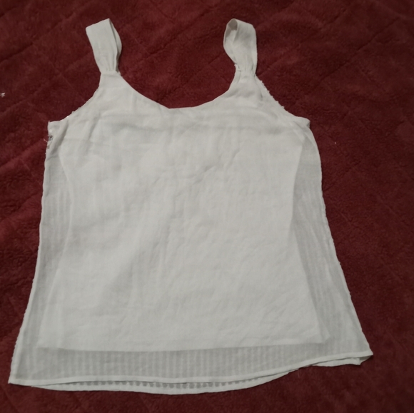 White House Black Market Cream Sequined Shear Overlay Sleeveless Blouse - Picture 3 of 5